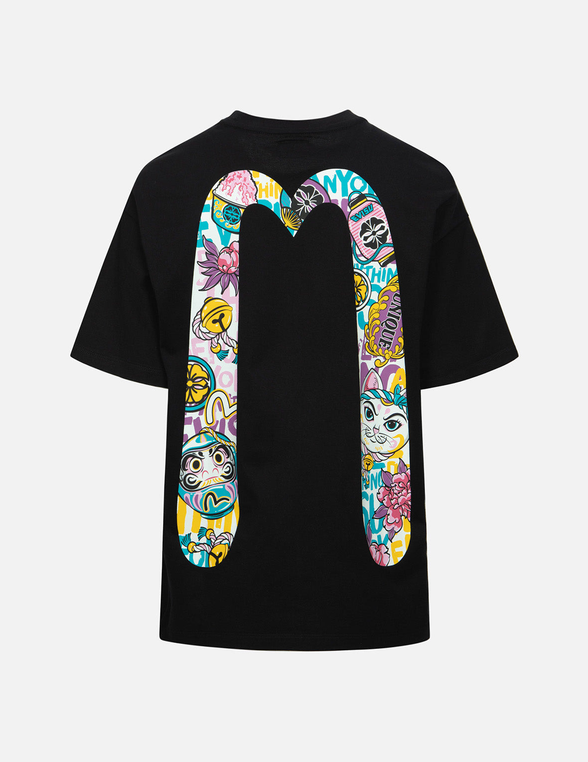 DARUMA AND FORTUNE CAT PRINT DAICOCK OVERSIZED T-SHIRT - 1