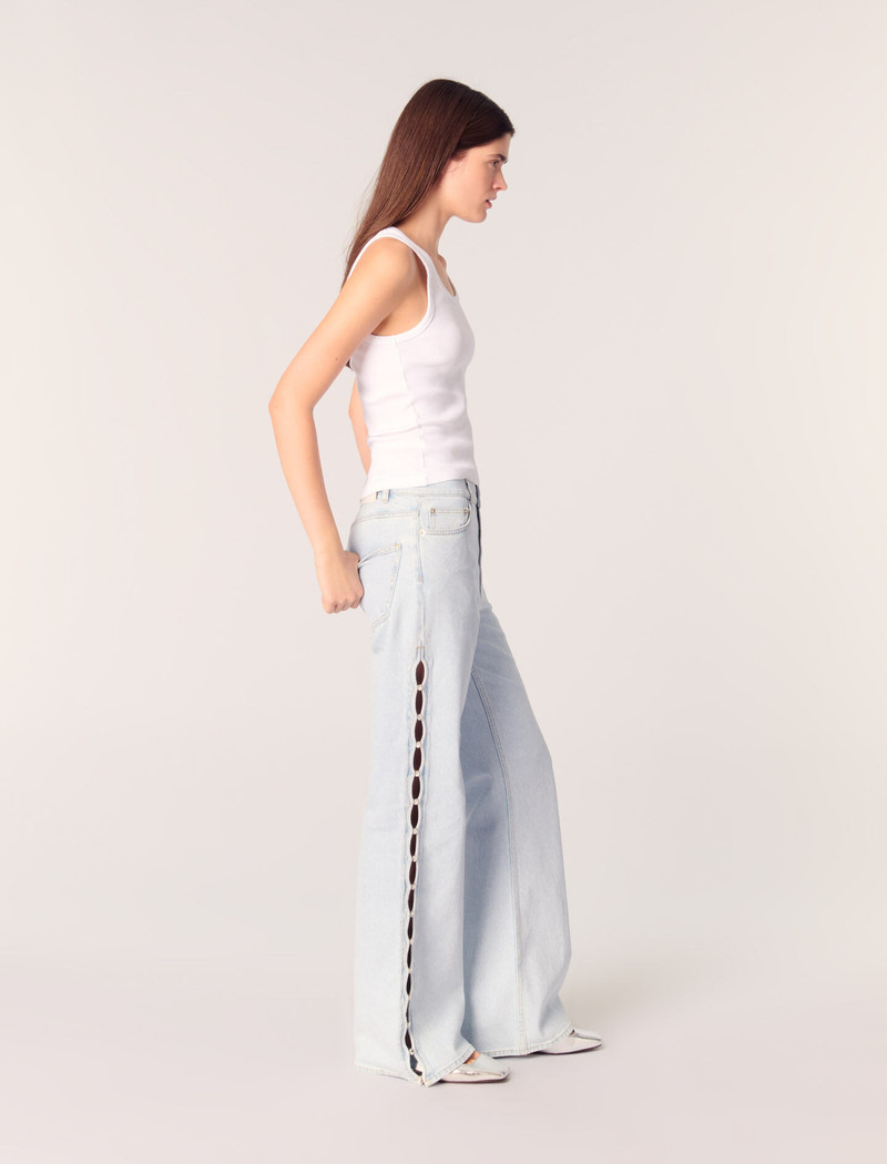 Wide-leg rhinestone cutaway jeans 3