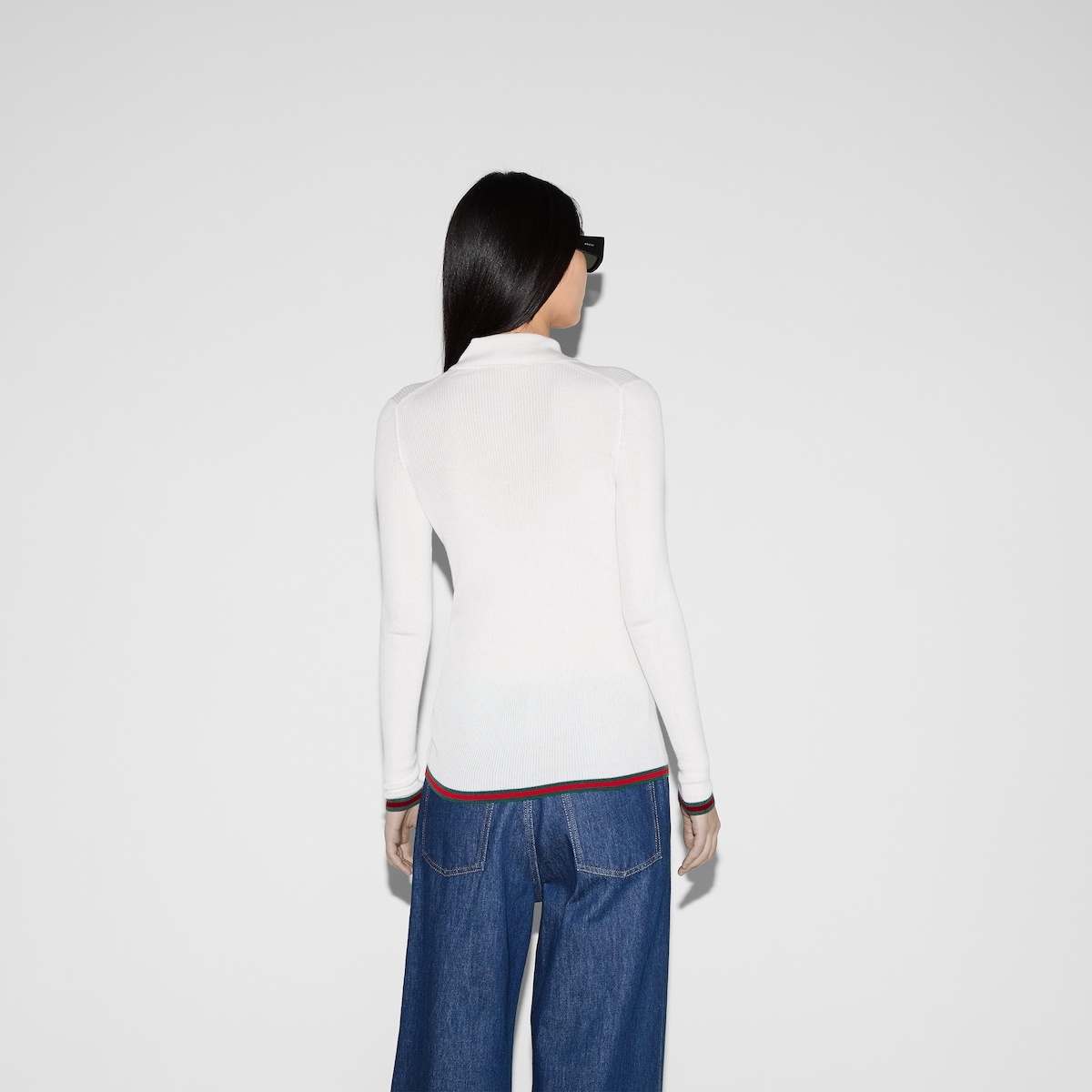 Cashmere and silk polo top with Web - 4