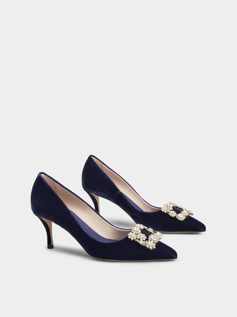 Roger Vivier Flower Strass Buckle Pumps in Velvet outlook