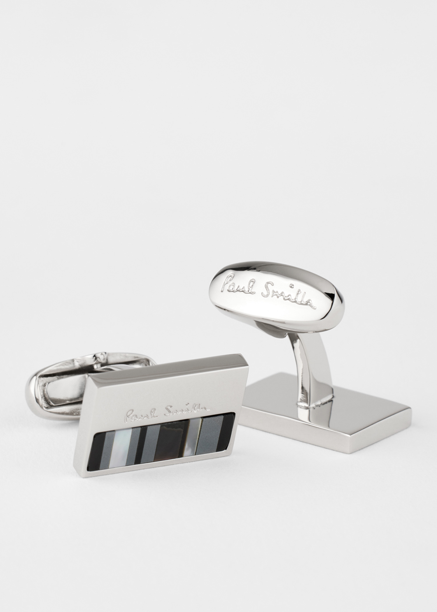 Silver Mother of Pearl Stripe Logo Cufflinks - 2