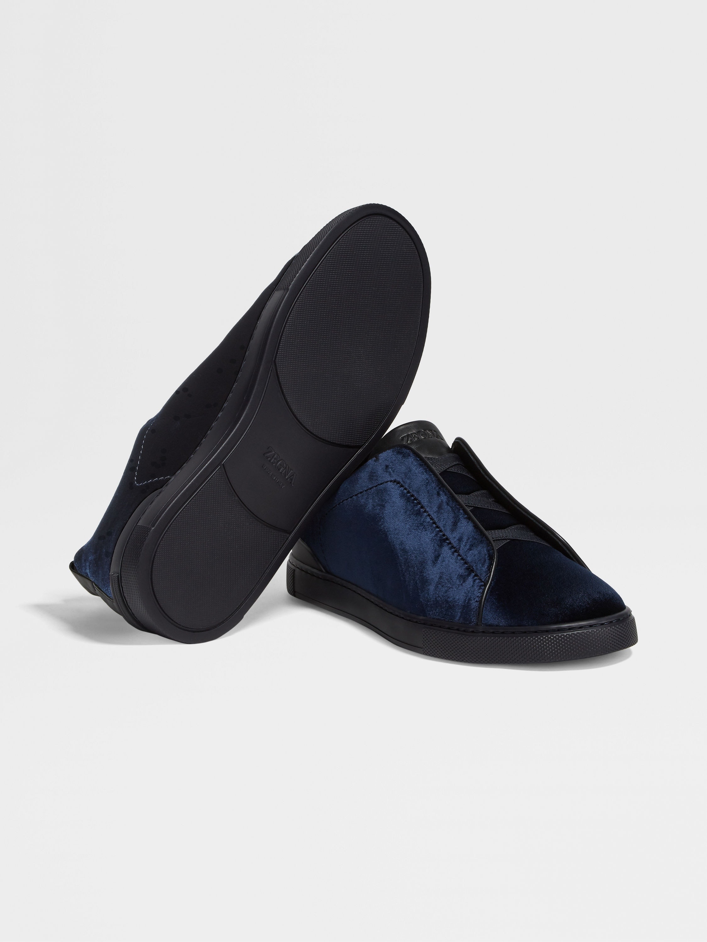 NAVY BLUE VELVET TRIPLE STITCH™ SNEAKERS - 5