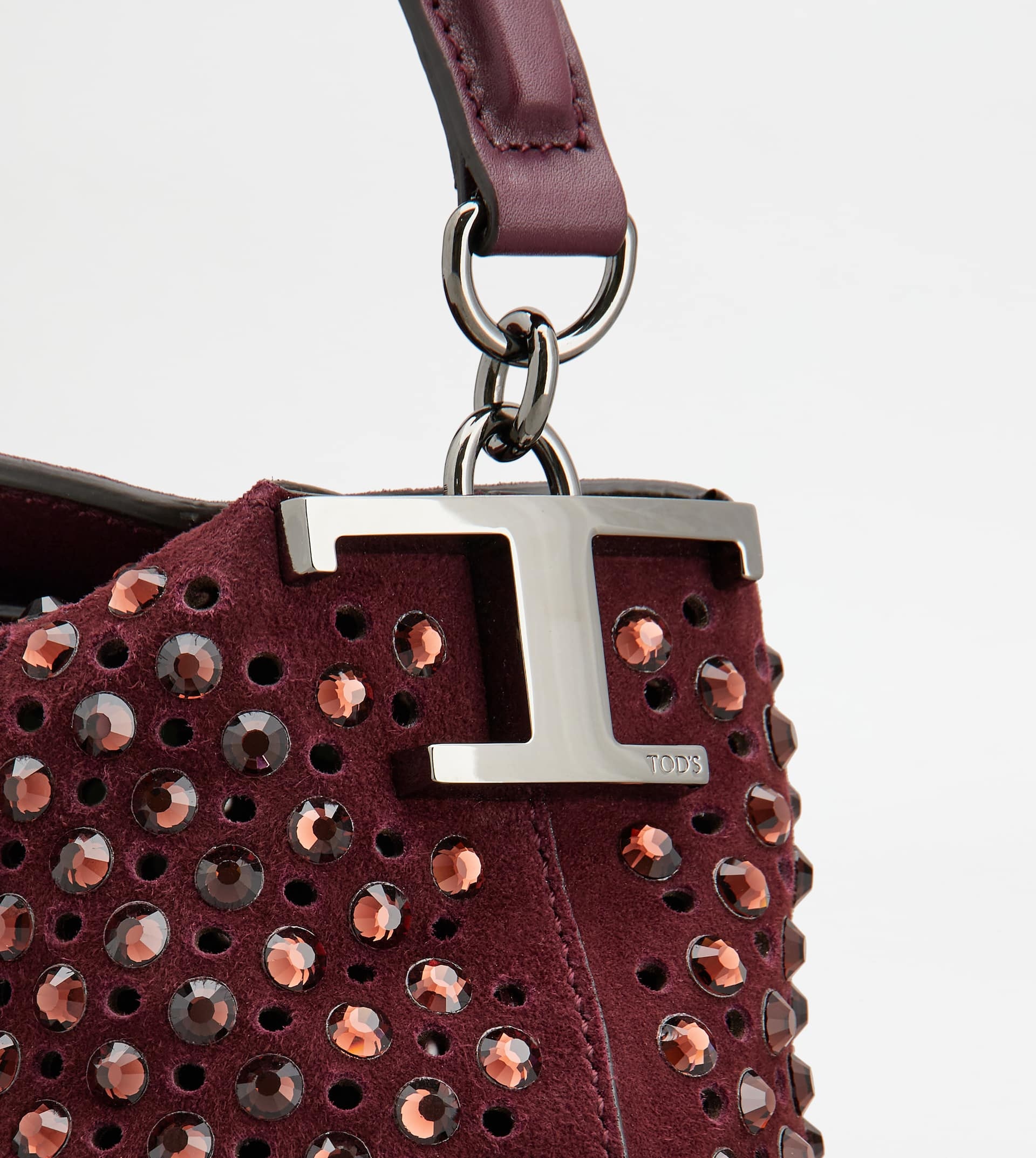 TOD'S T CASE TOTE MESSENGER BAG IN SUEDE MICRO - BURGUNDY - 5
