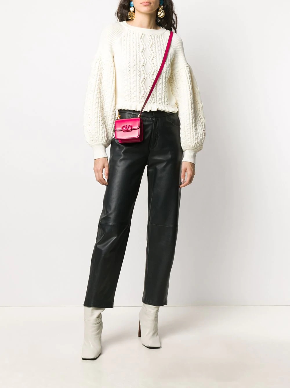 balloon-sleeve cable knit sweater  - 2