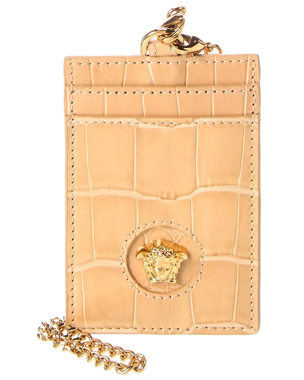 Versace La Medusa Croc-Embossed Leather Card Holder On Chain - 1