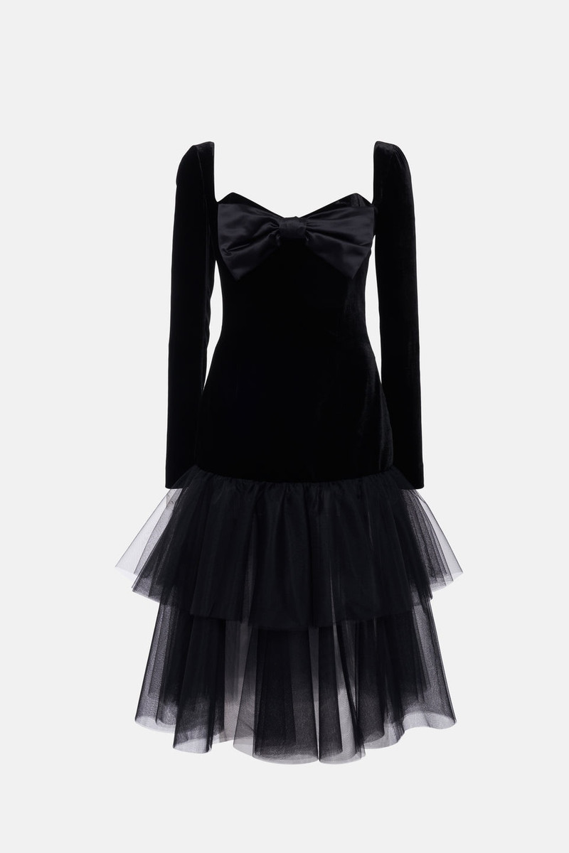 VELVET DRESS WITH TULLE SKIRT AND DUCHESSE BOW 1