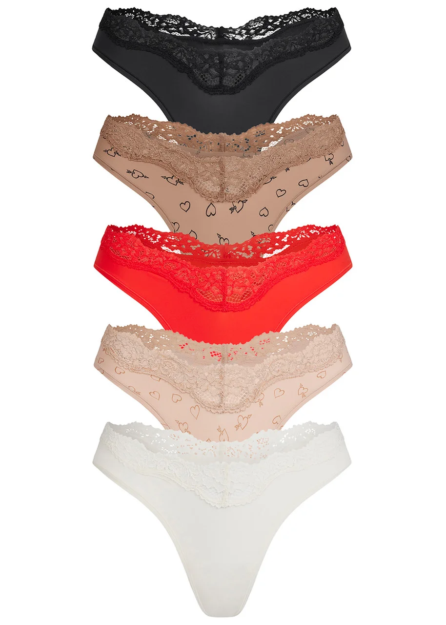 Skims Printed Stretch-jersey Thong - 1