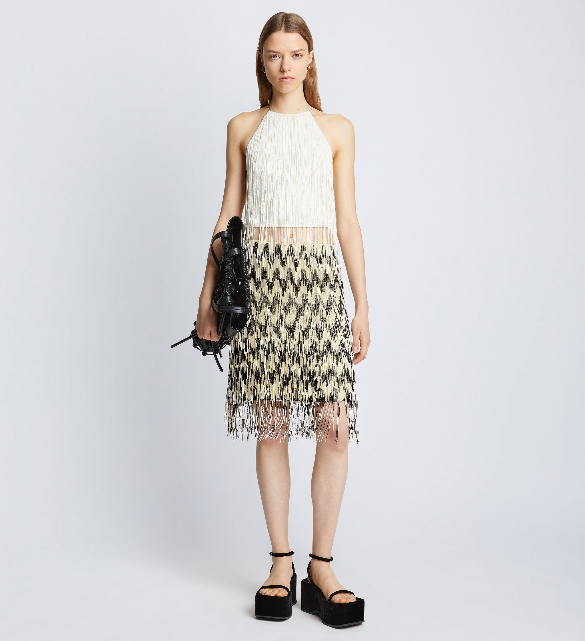 Graphic Beaded Fringe Embroidered Skirt - 2