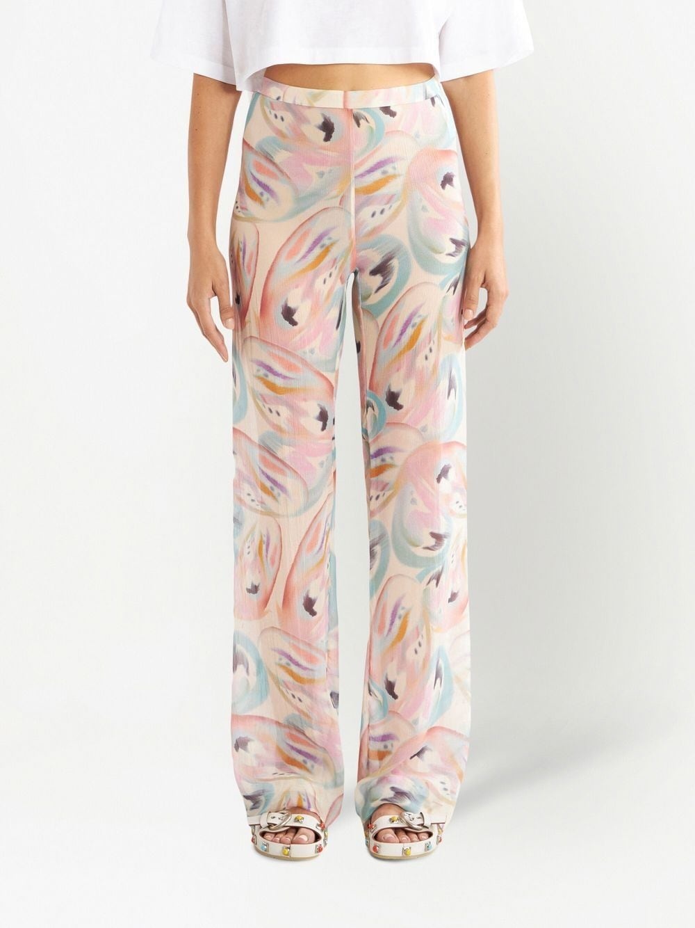 butterfly-print flared trousers - 3