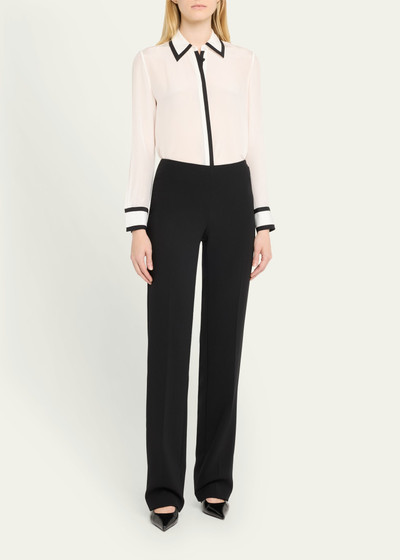 Alice + Olivia Willa Silk Placket Top with Piping Detail outlook