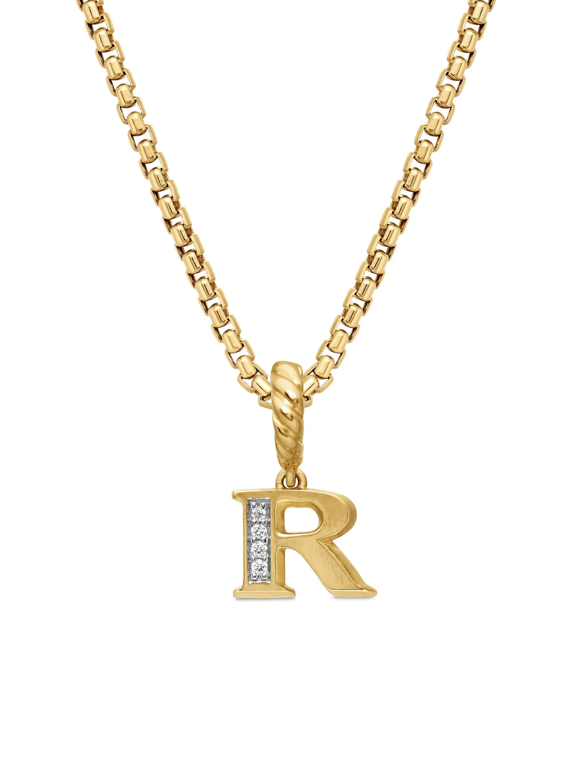 Women's Pavé Initial Pendant in 18K Yellow Gold - Initial R - 1