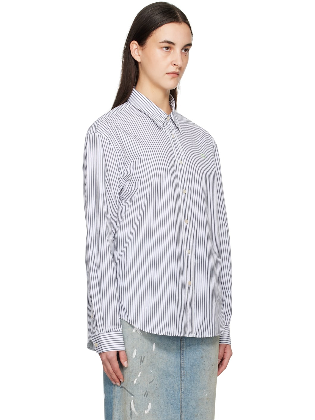 White & Navy Striped Shirt - 2