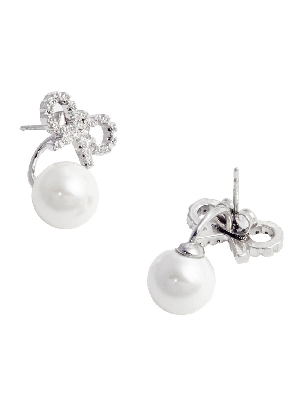 Self-Portrait Women Crystal Bow Pearl Jacket Earrings - 2
