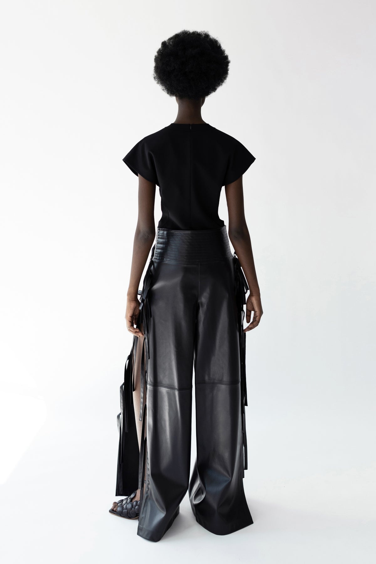 WIDE LEG PANTS WITH SIDE TIES BLACK - 13