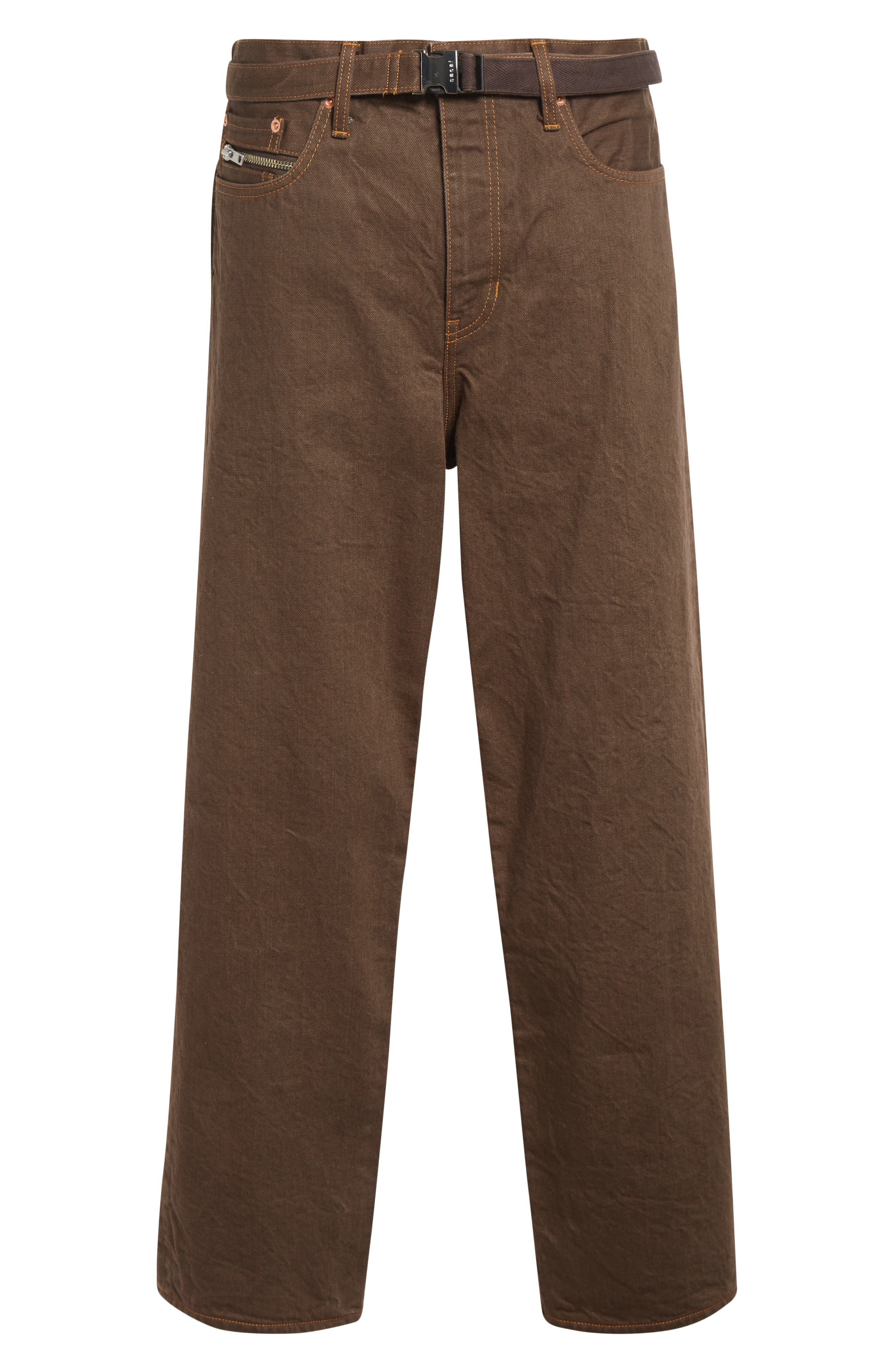Sacai Belted Straight Leg Jeans in Brown at Nordstrom - 6
