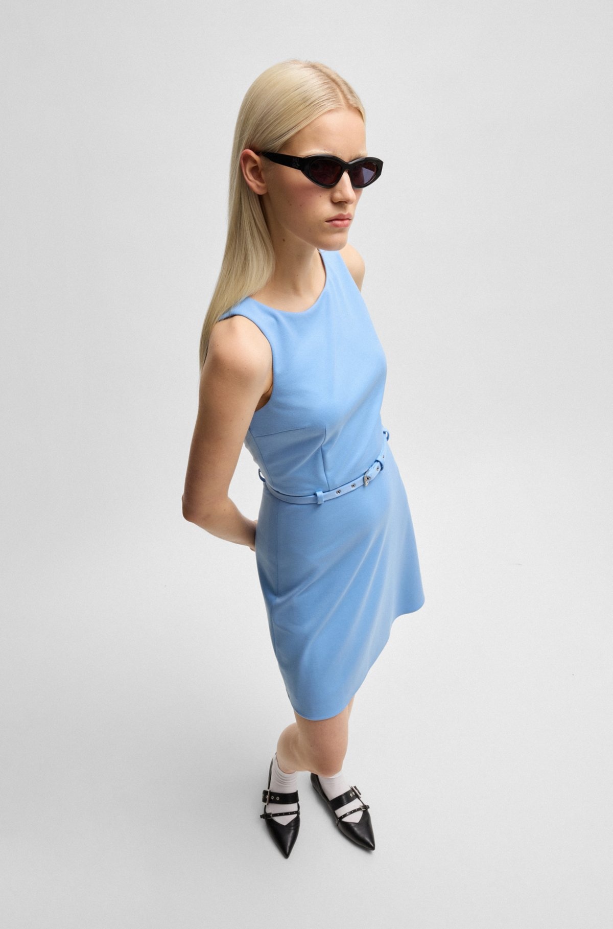 A-LINE DRESS WITH BUCKLED BELT - 3