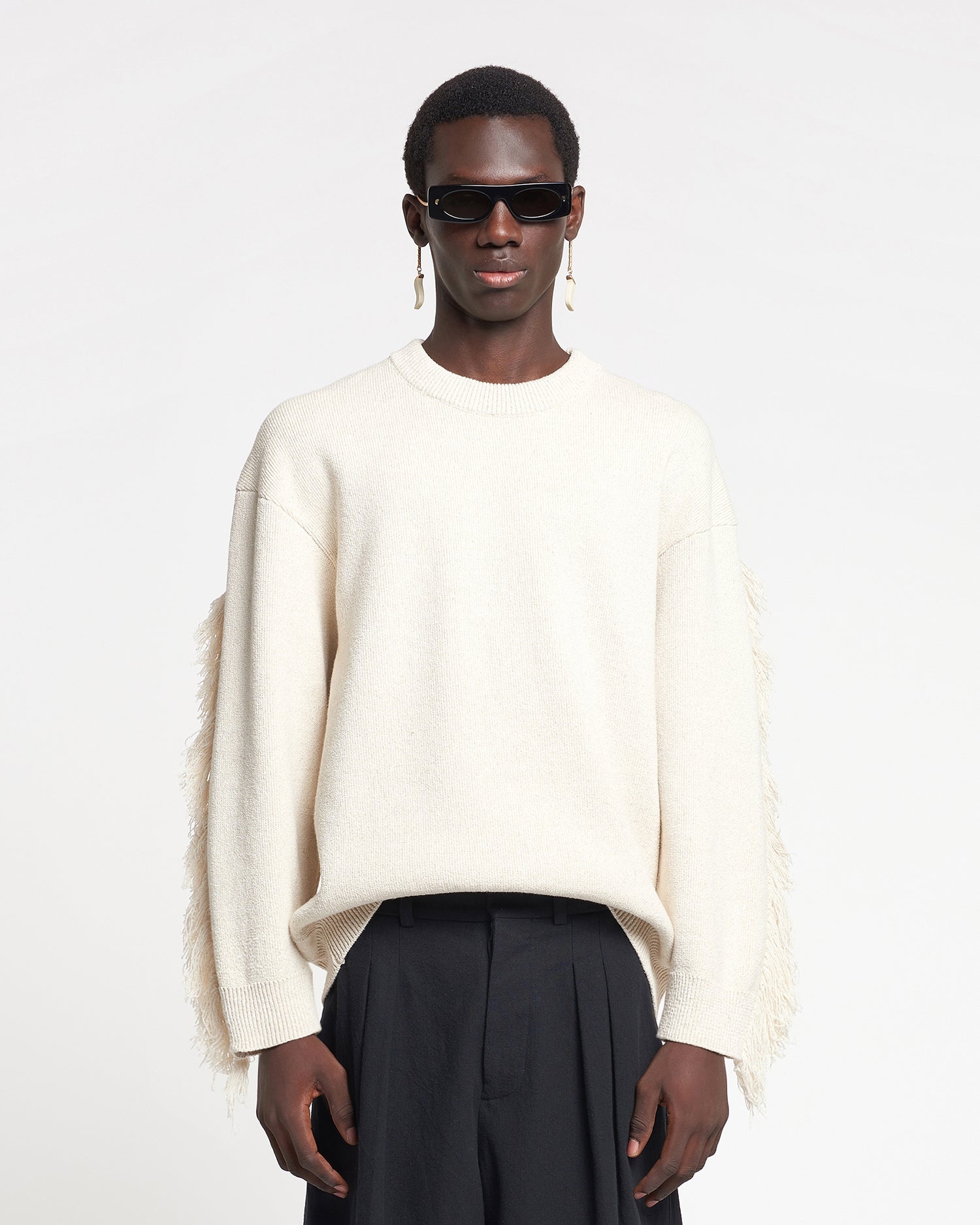 Fringed Textured-Linen Sweatshirt - 1
