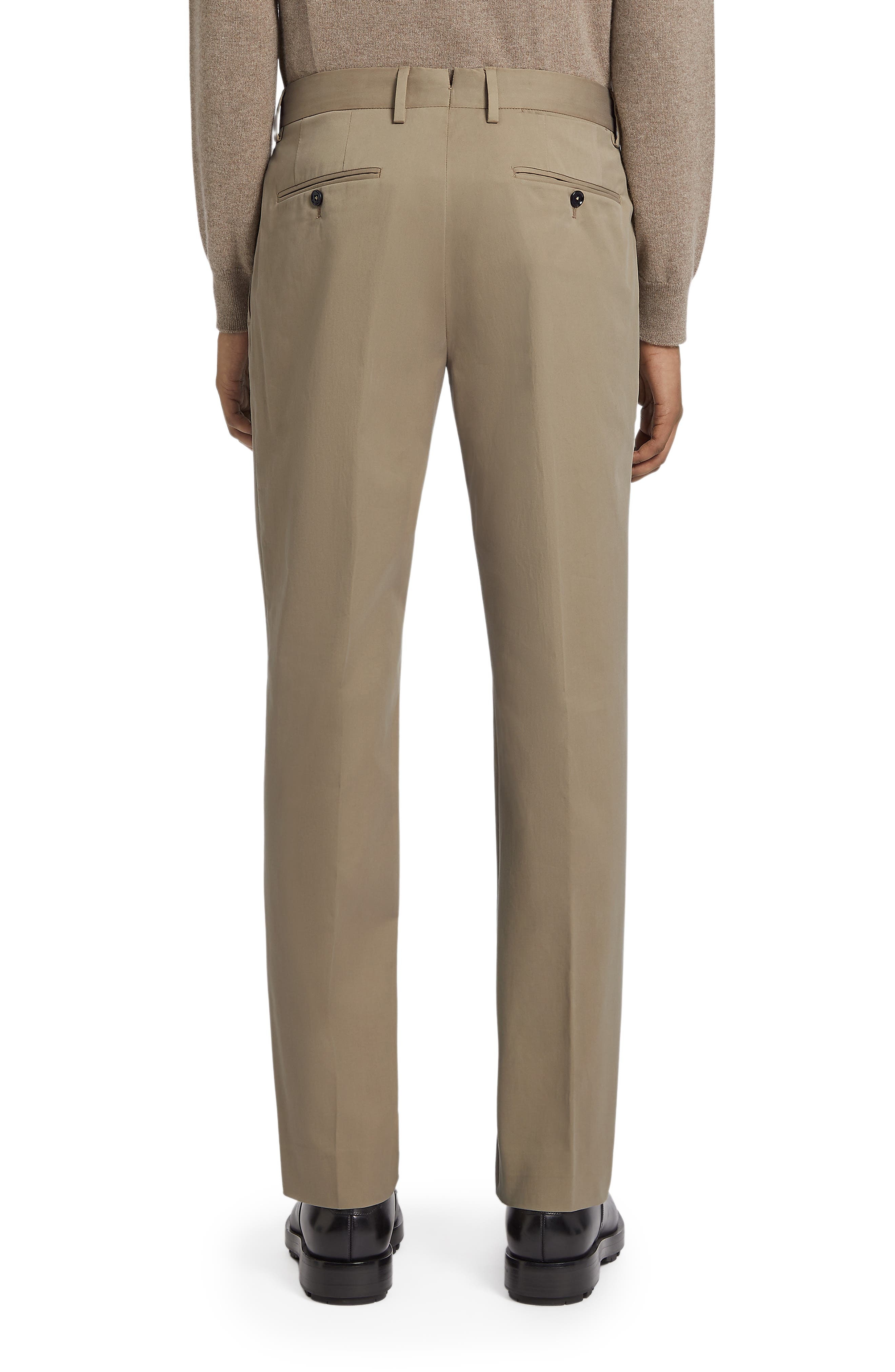 Flat Front Stretch Cotton Gabardine Trousers - 2
