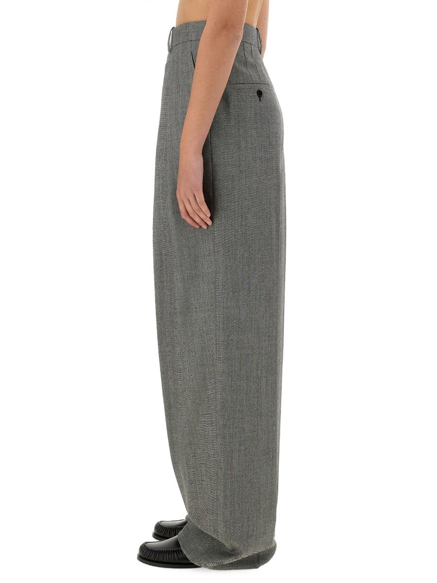 Saint Laurent Women Wide-Leg Pants In Wool Chiné - 4
