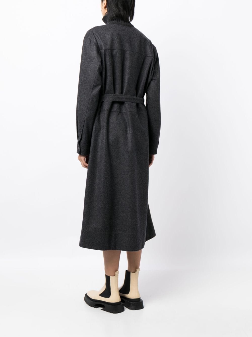 long-sleeve belted midi shirtdress - 4