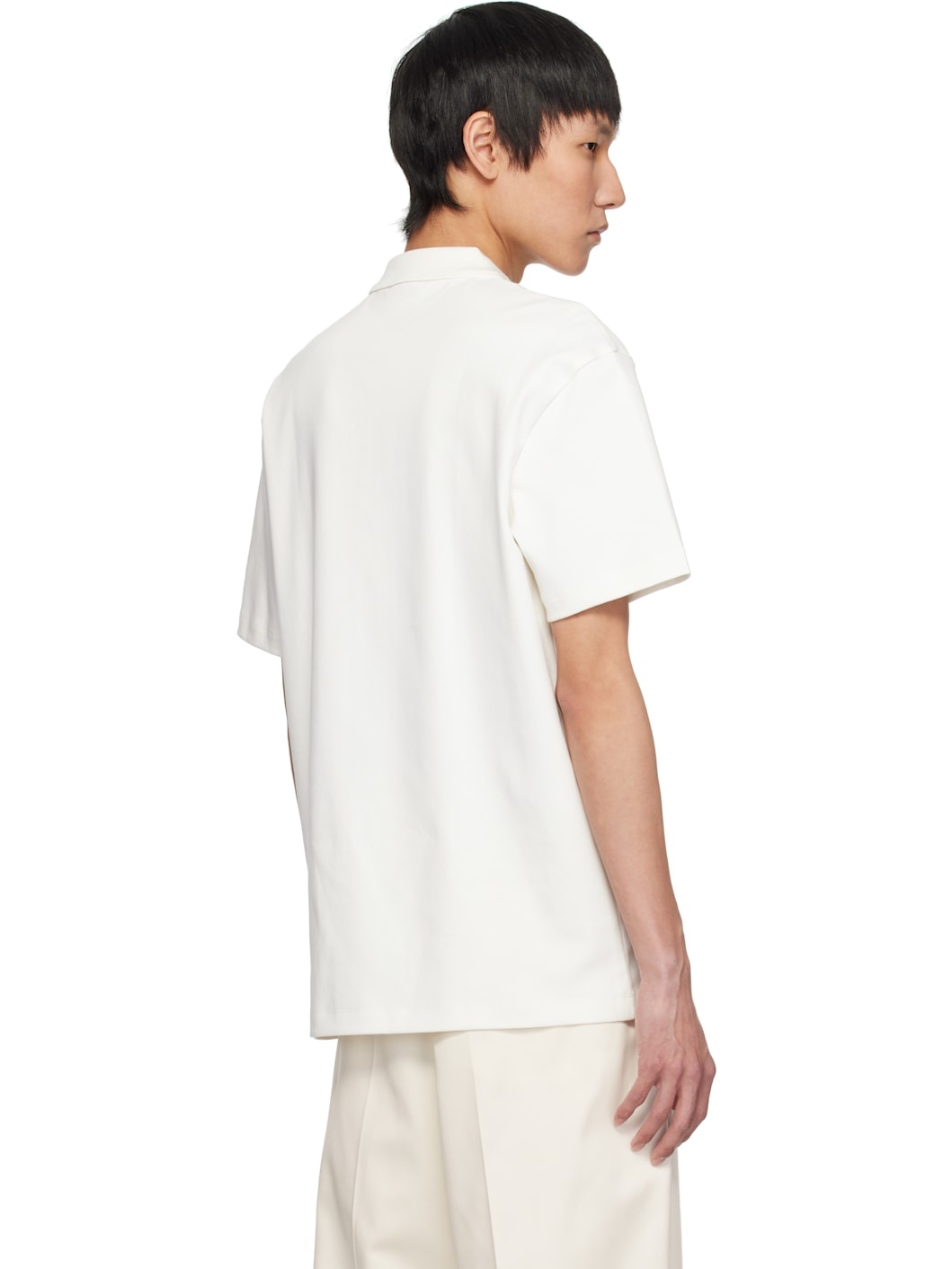 White Stacked Logo Interlock-Cotton Polo - 3