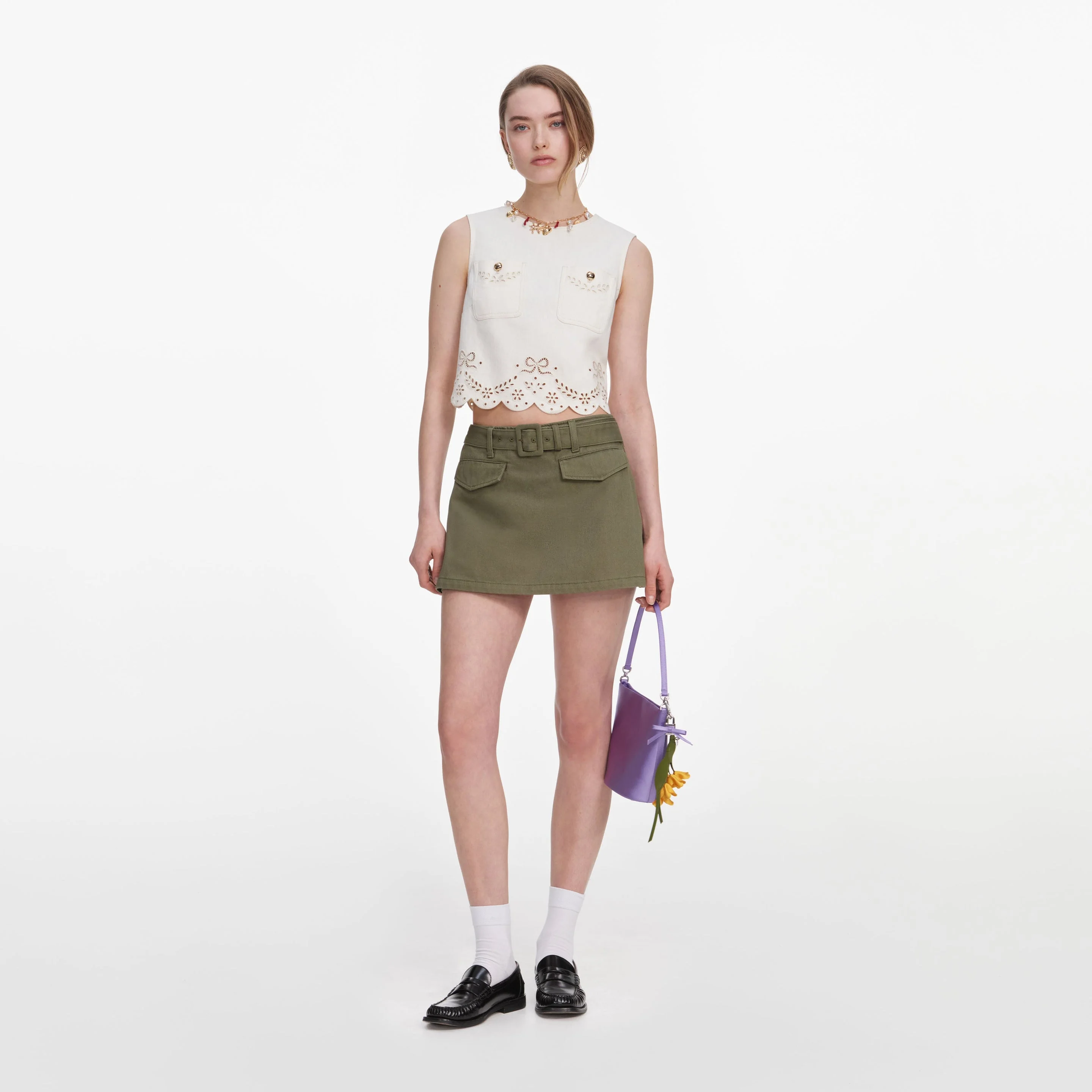 Cream Broderie Denim Top - 1