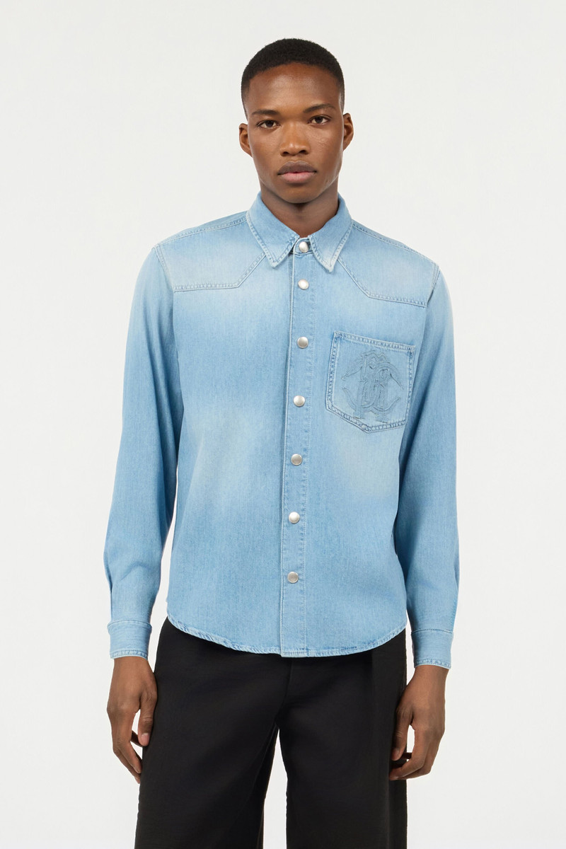 Denim Shirt With Mirror Snake Monogram 3