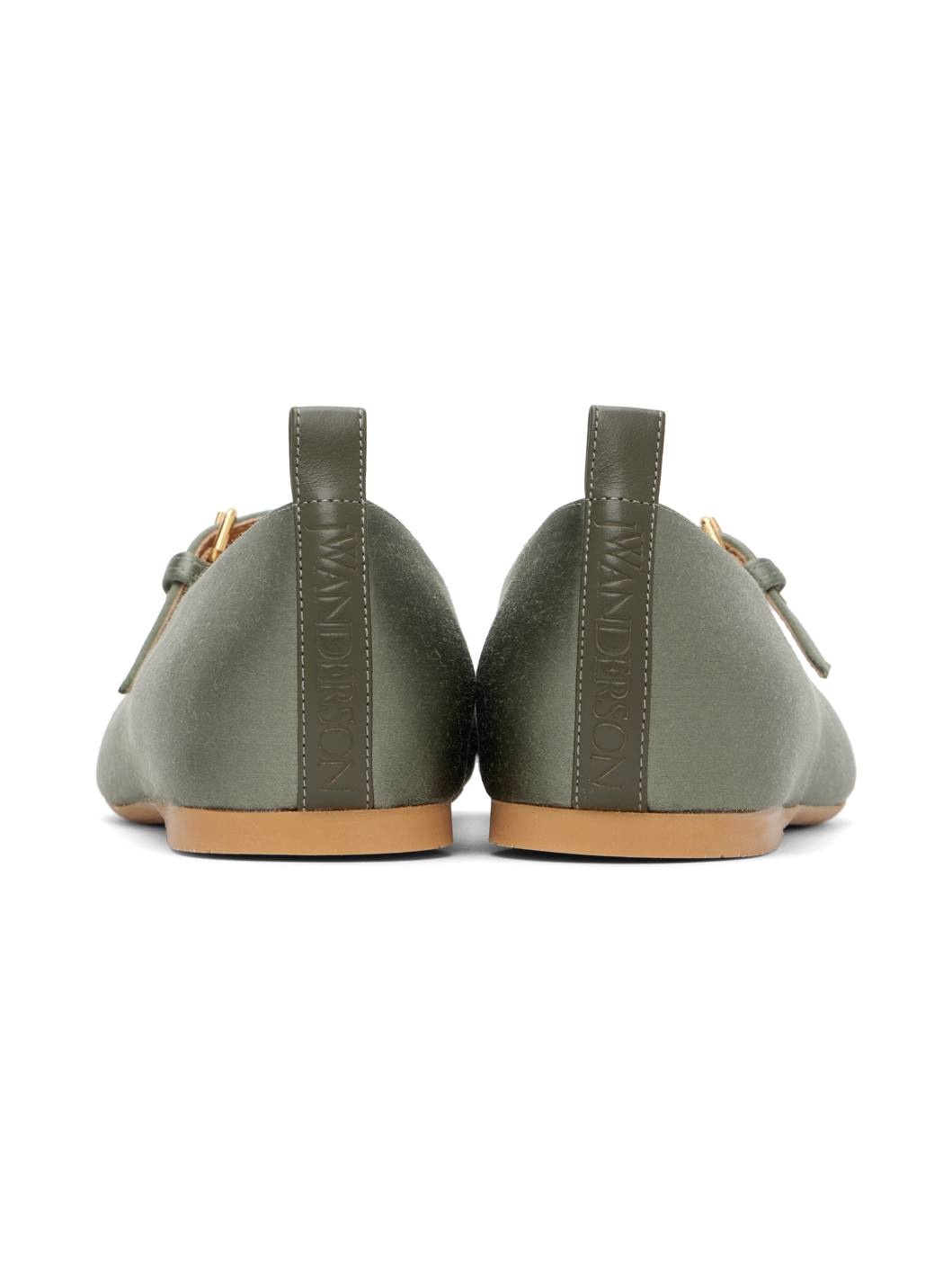 Khaki Satin Ballerina Flats - 2