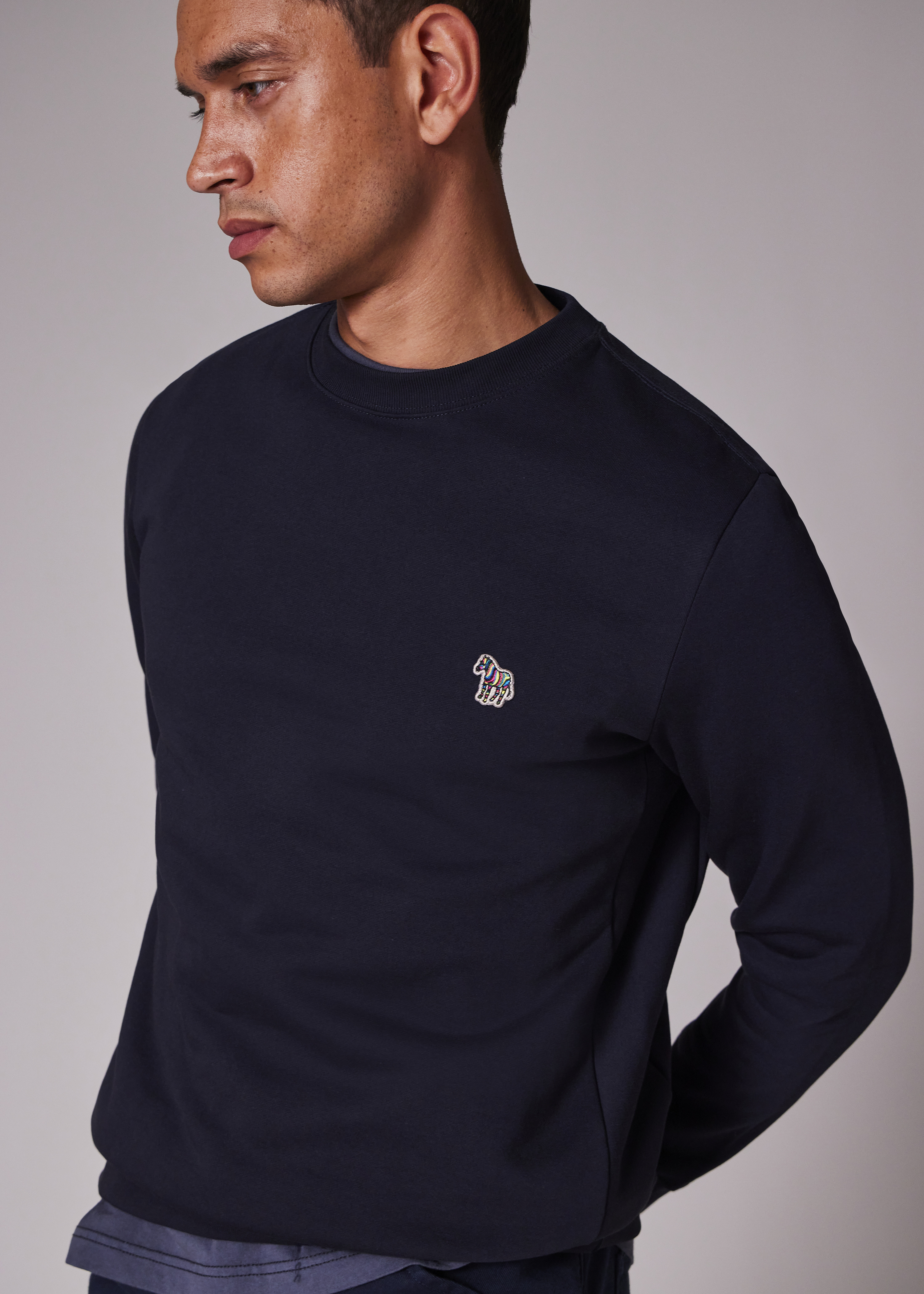 Navy Blue Zebra Logo Cotton Sweatshirt - 3