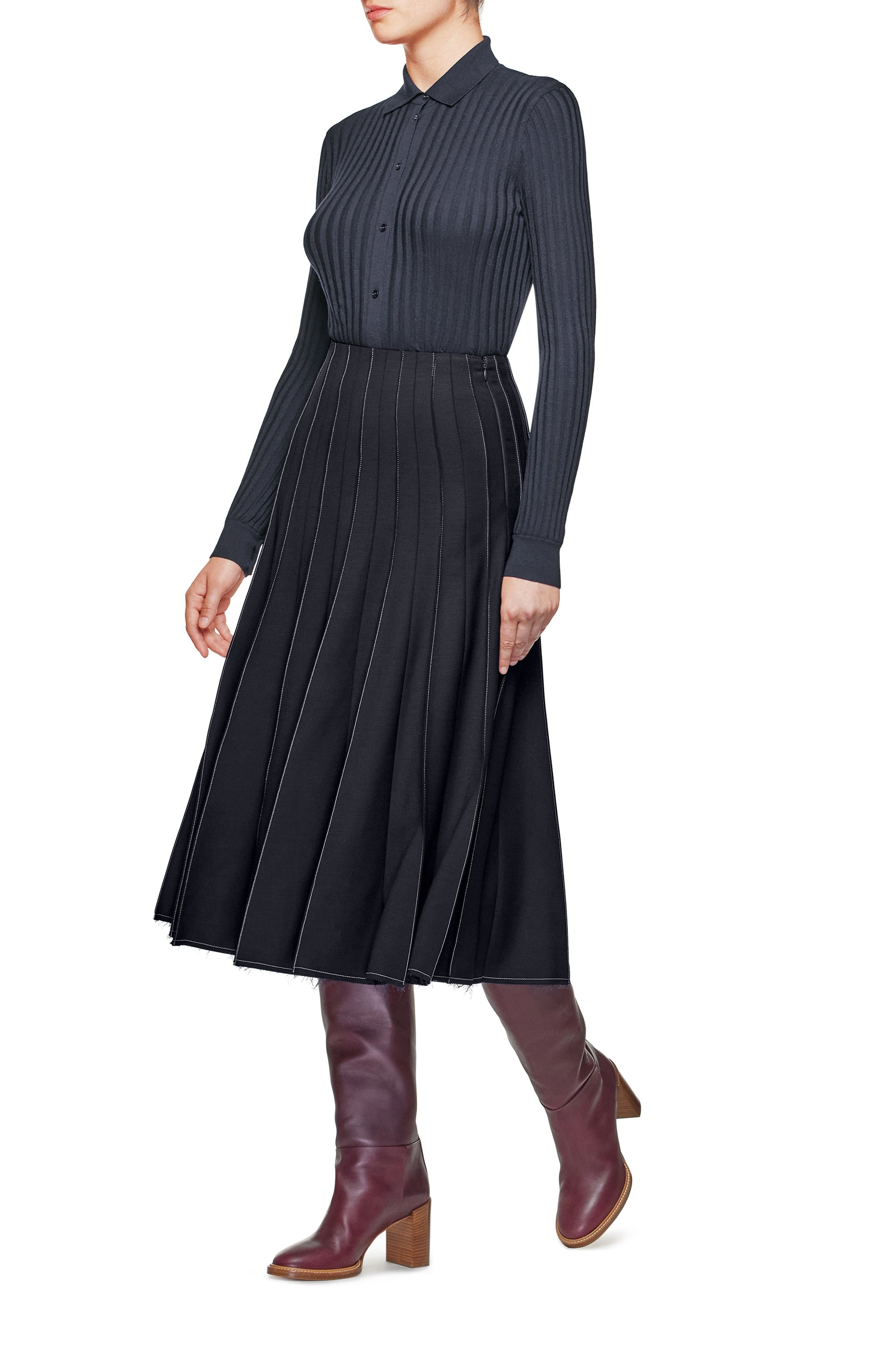 Cavalieri Knit Shirt in Navy Merino Wool - 6