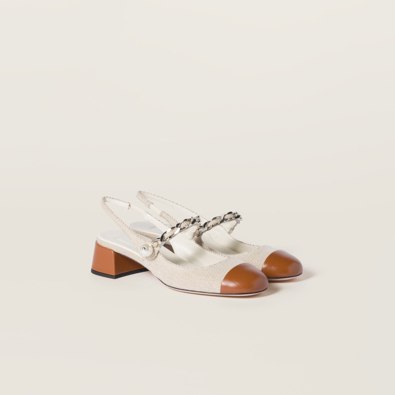Canvas and leather slingback pumps - 1