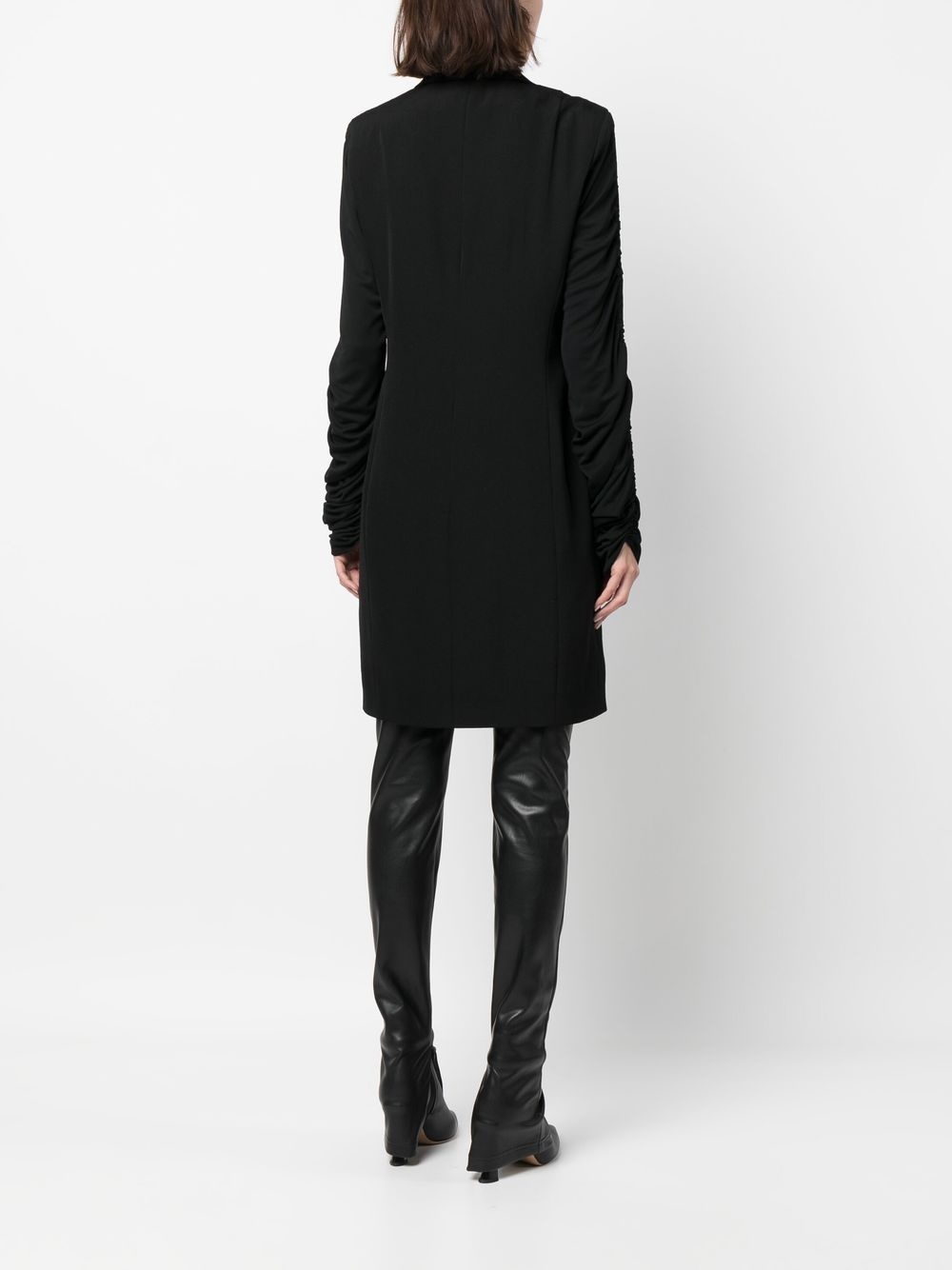 ruched-sleeve wool blazer dress - 4