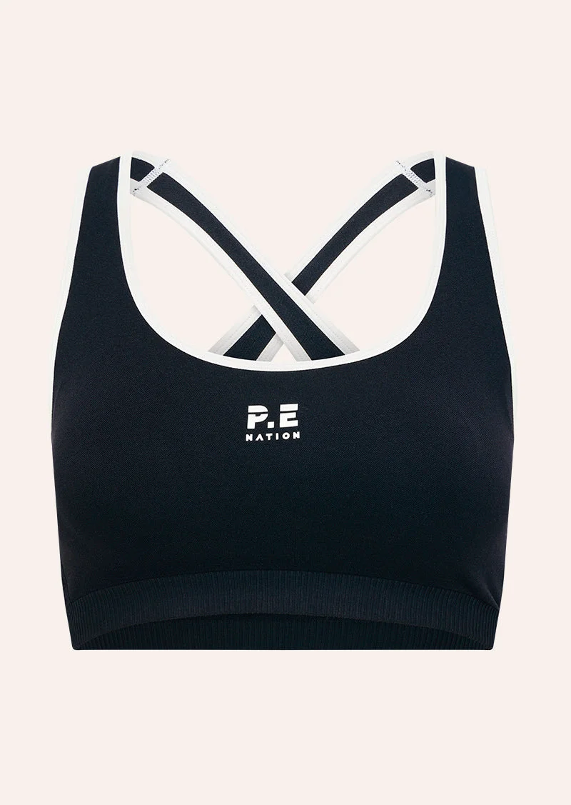 ADAPTION SEAMLESS SPORTS BRA IN BLACK & OPTIC WHITE - 1