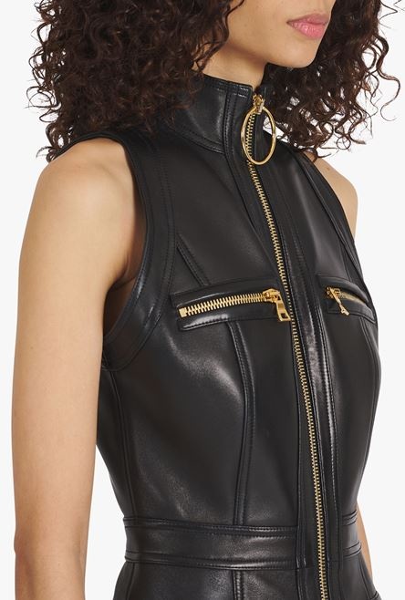 Short black leather dress - 9