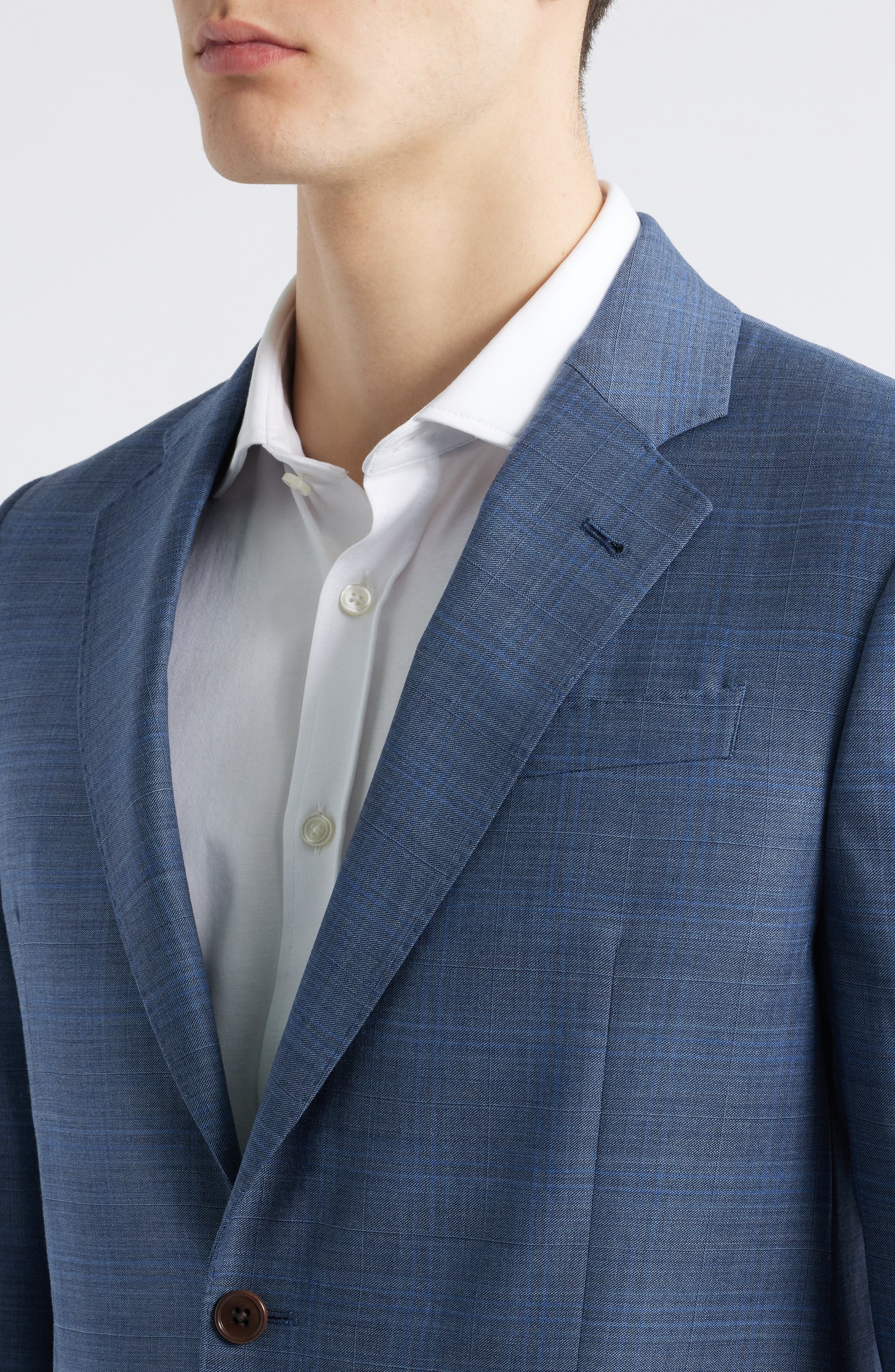 Emporio Armani Blue Check Wool Suit in Solid Medium Blue at Nordstrom - 4