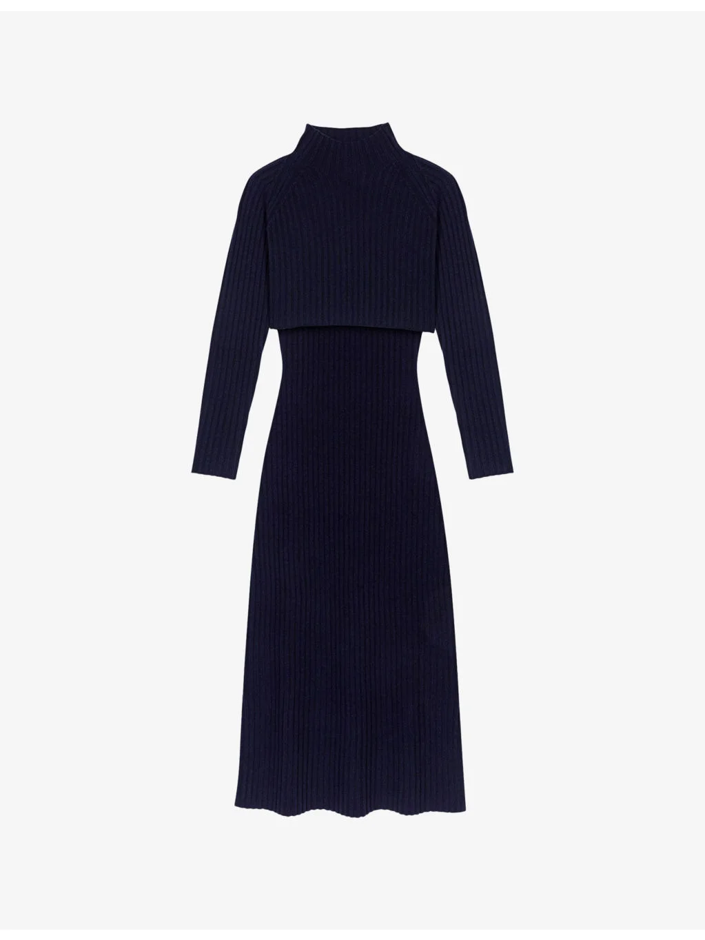 Ribbed Removable-Jumper Knitted Midi Dress - 1