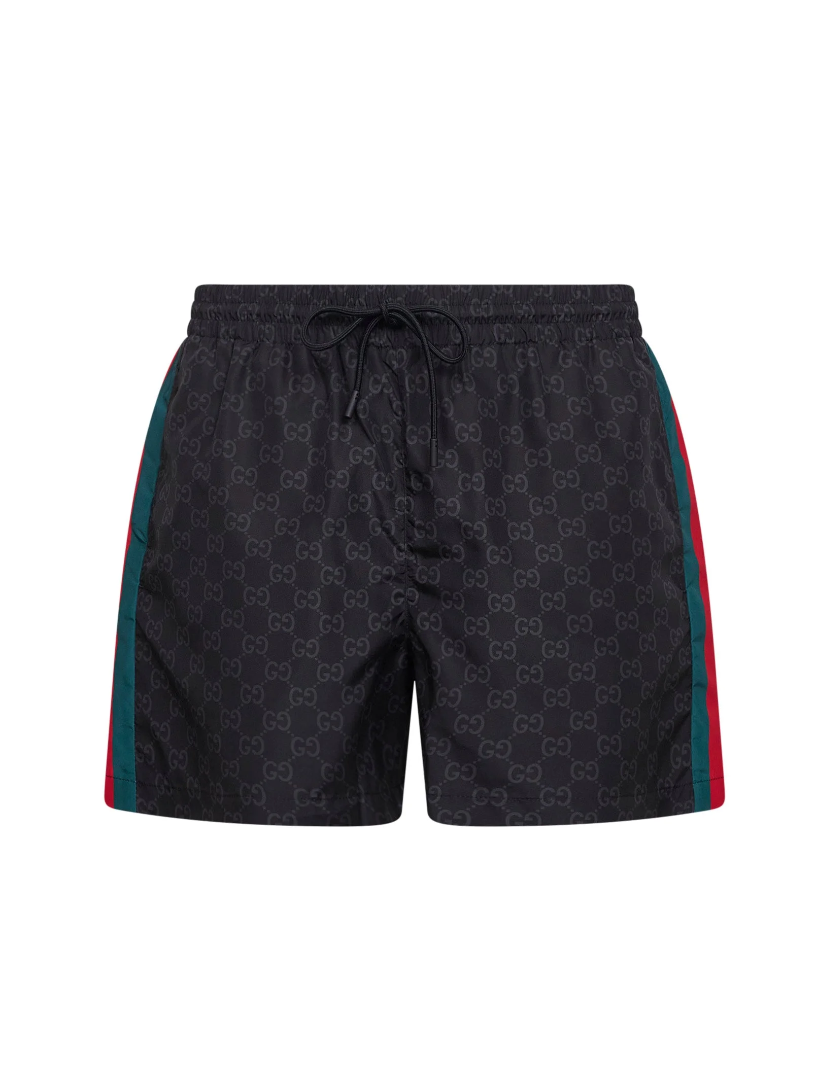 Gucci Men Black Gg Print Nylon Swim Shorts With Web Detail - 1