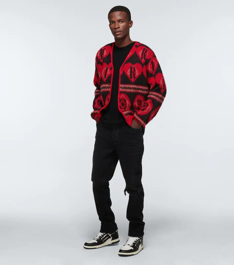 AMIRI Mohair-blend heart logo cardigan outlook