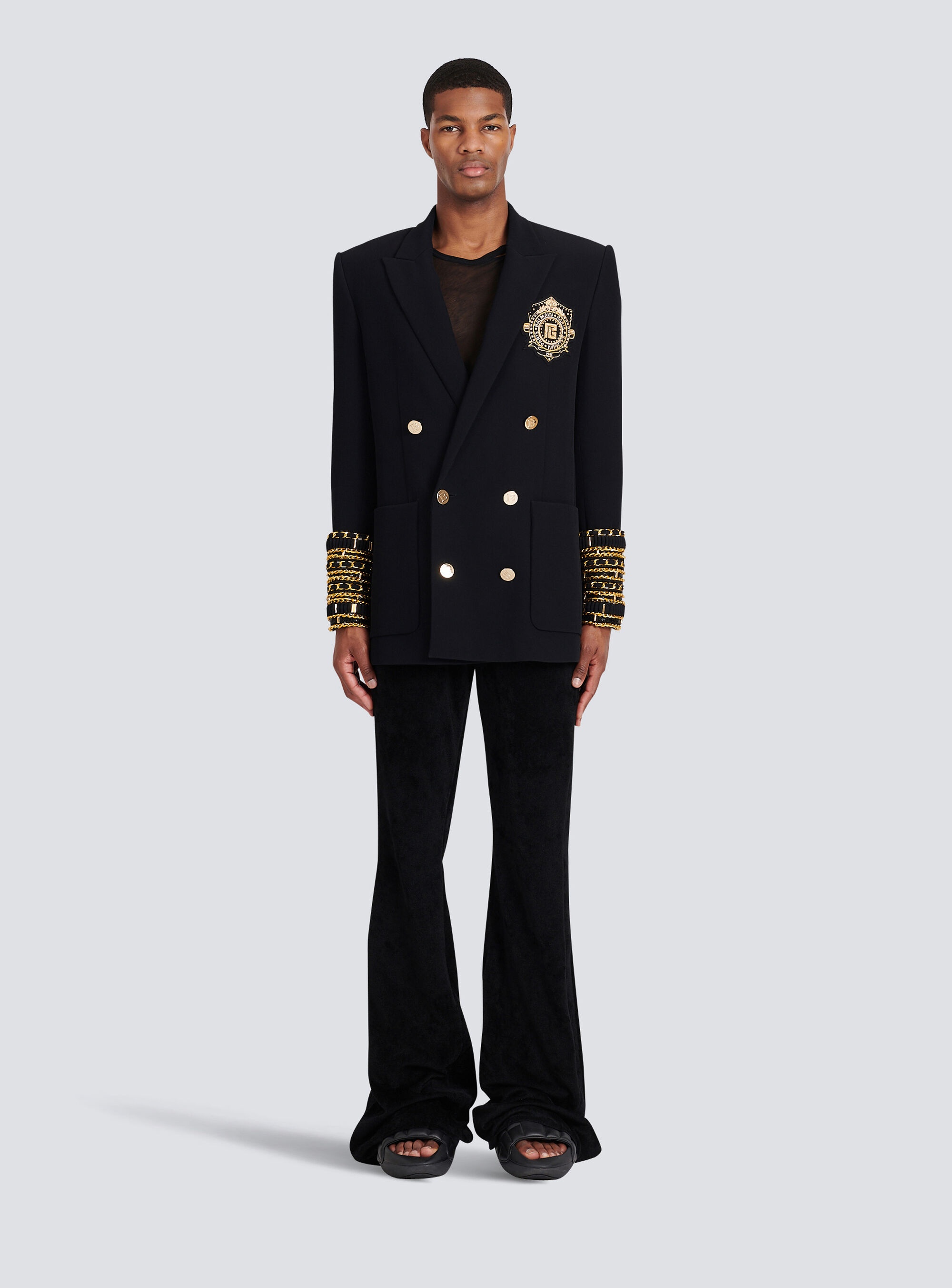 Twill blazer with double-breasted gold-tone buttoned fastening - 3