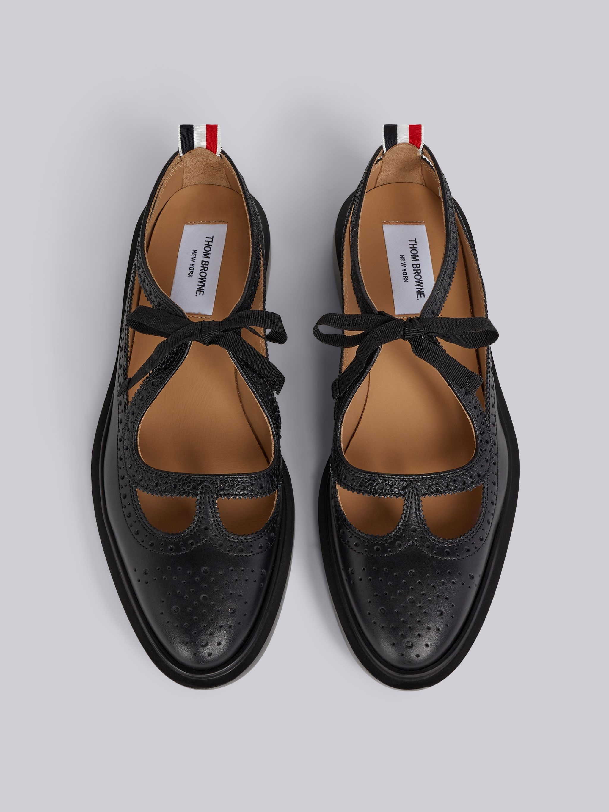 Black Vitello Calf Leather Grosgrain Tie Lightweight Rubber Sole Cut Out Thom John - 4