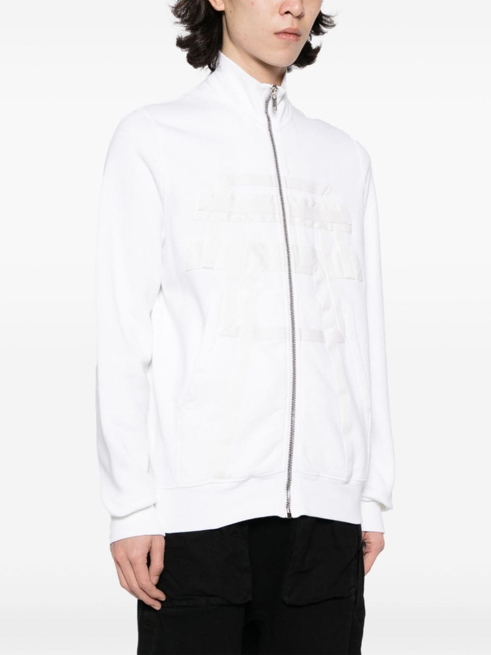 logo-embossed zip-front cotton jacket - 3