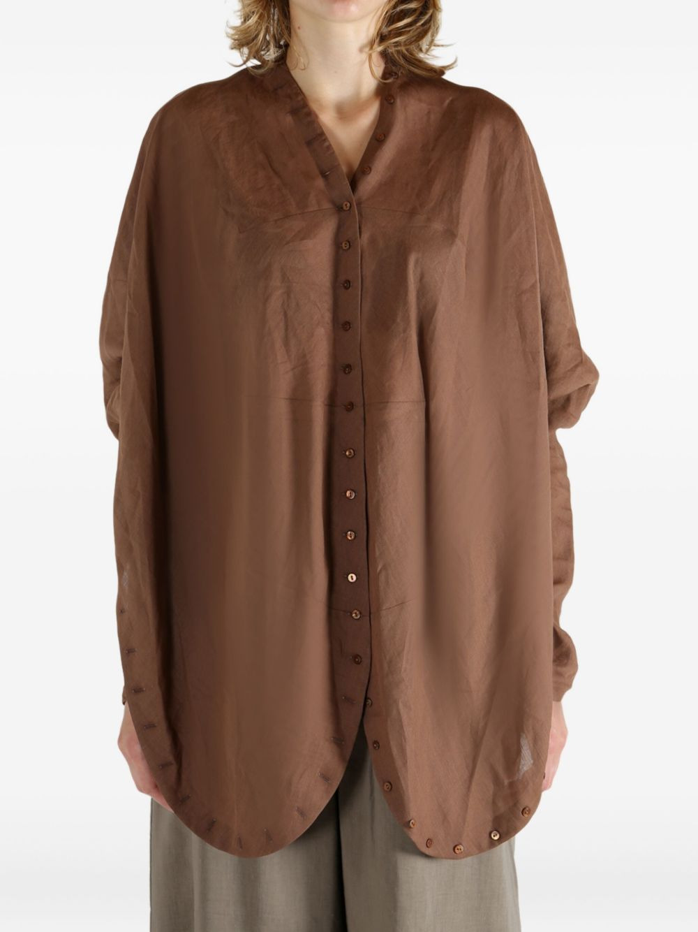 button-detailed curved-hem shirt - 3