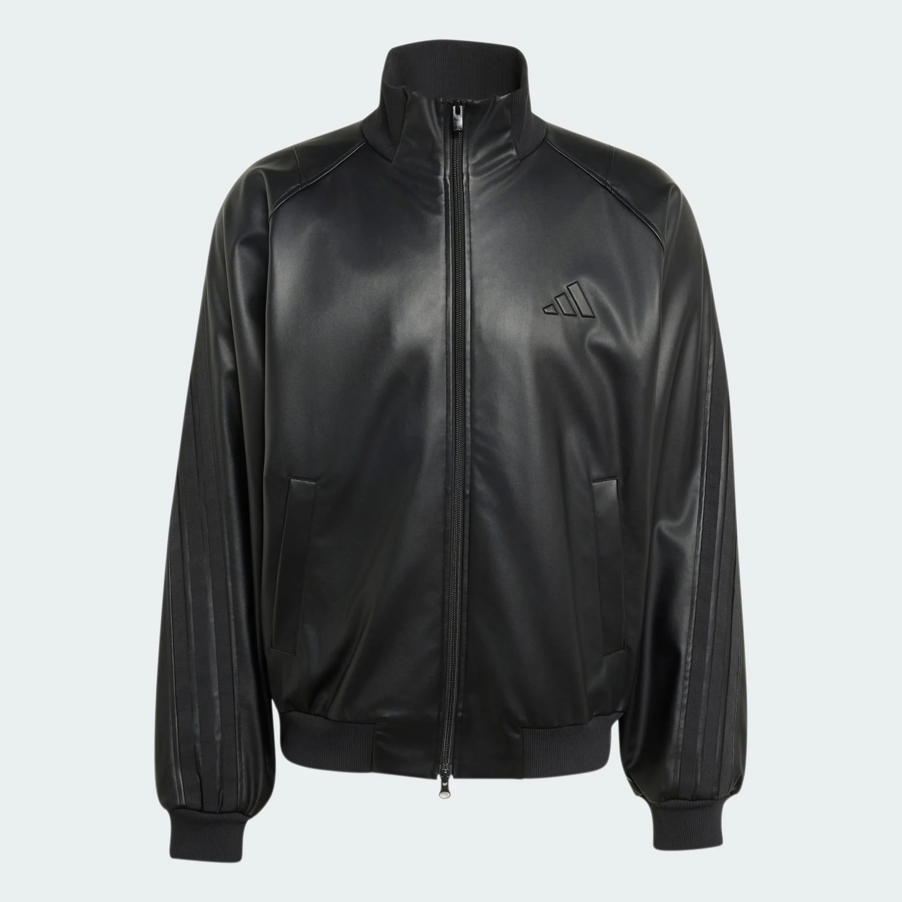 STADIUM LOOSE FIT FAKE LEATHER TRACK JACKET - 1