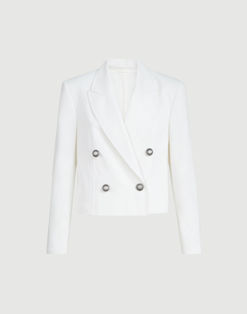 Cotton and paper yarn diagonal blazer with monili 1