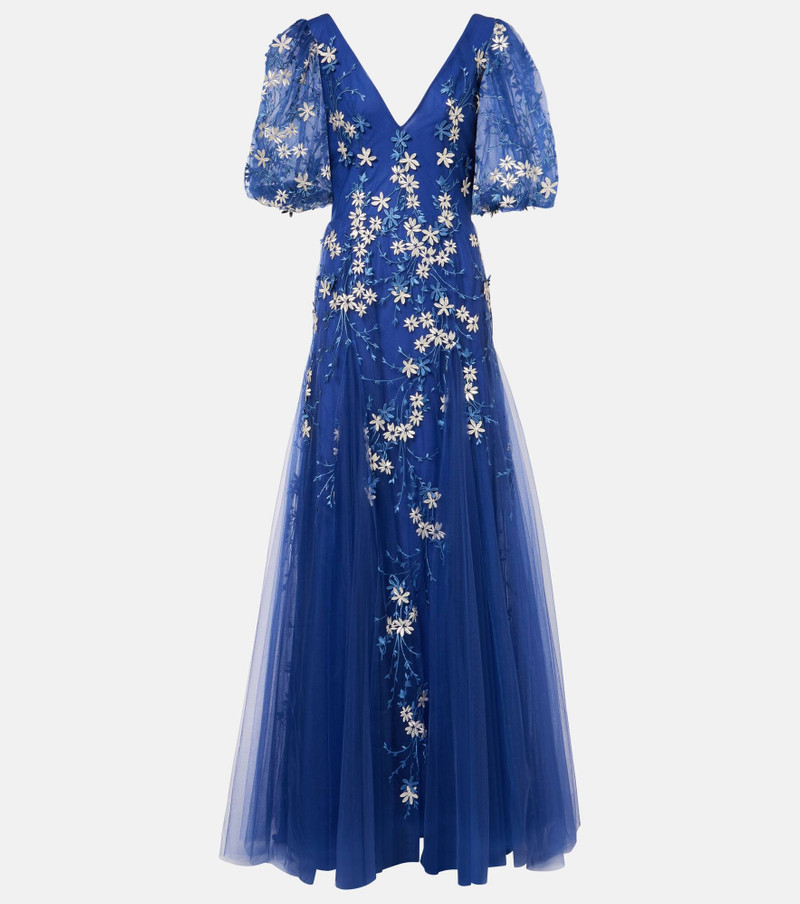 Floral-appliqué tulle gown - 1
