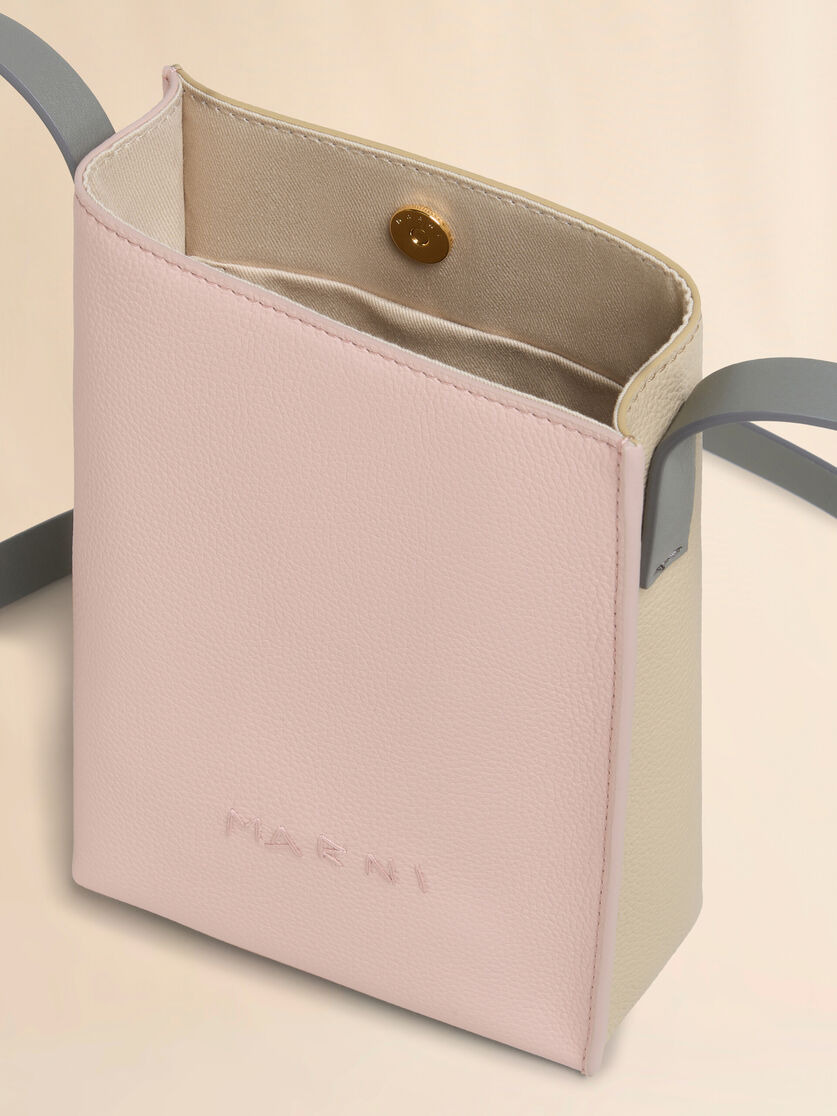 LIGHT PINK AND BEIGE LEATHER MUSEO NANO BAG WITH MARNI SYMBOL EMBROIDERY - 3