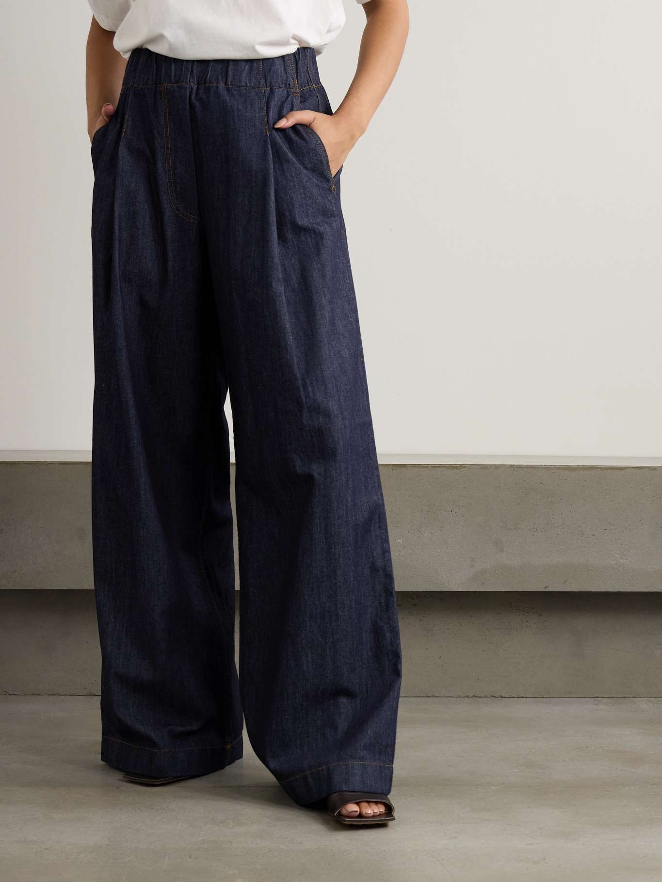 Dries van noten Pila ウエストゴム ワイド デニムパンツ Dries Van Noten Pila Cotton Denim Wide-Leg Pants | Saks