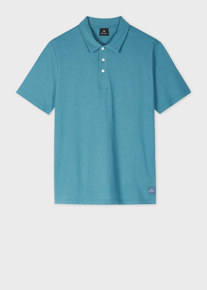 Blue Regular-fit Linen-Blend Polo Shirt 1