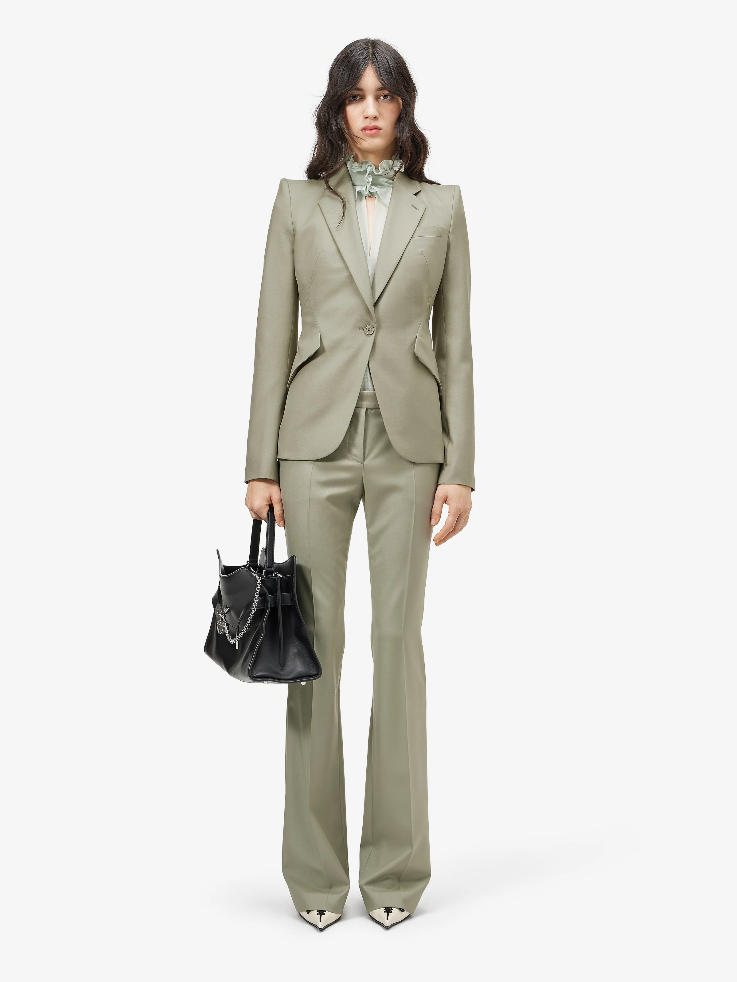 Women's Tailored Bootcut Trousers in Light Green - 1