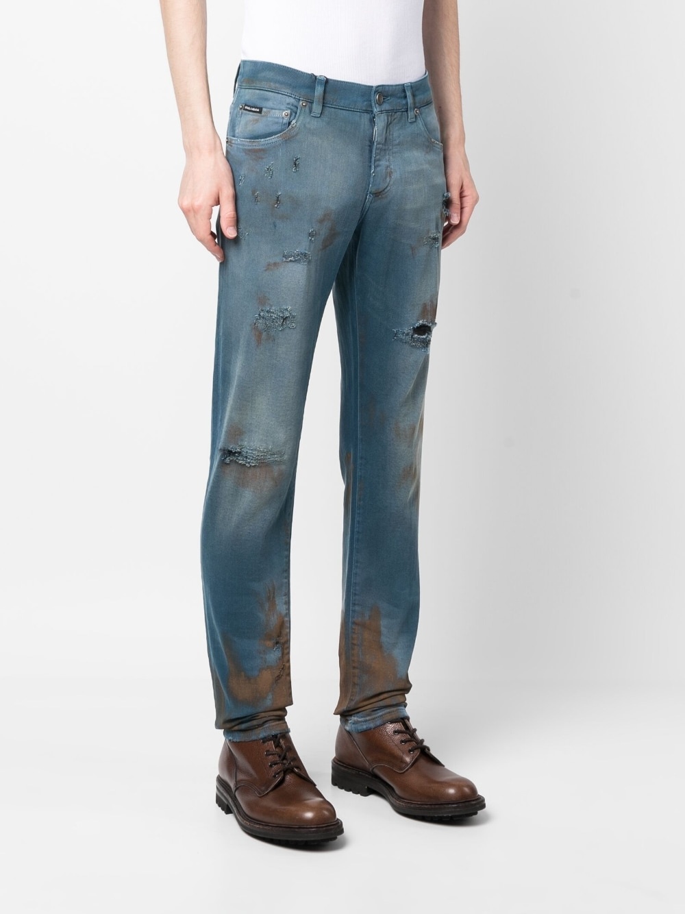 distressed straight-leg jeans - 3